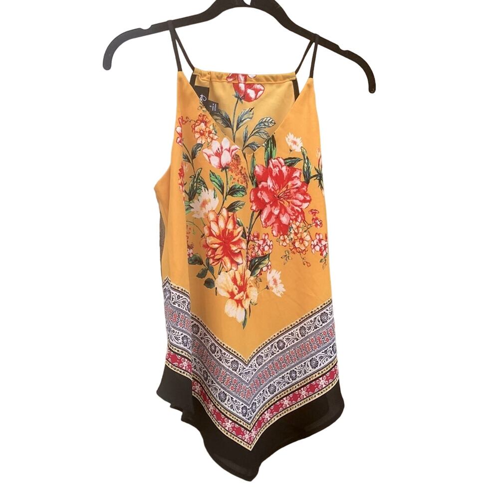 by & by yellow floral bandana bohemian tank top, women's small